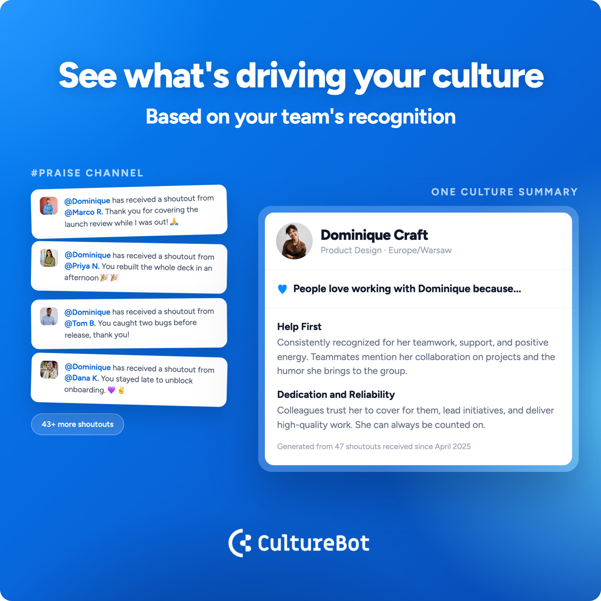 Culture Summaries feature in CultureBot employee profile